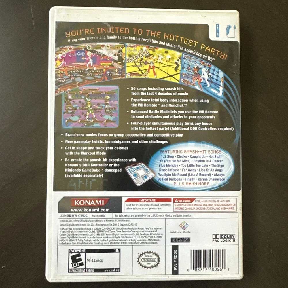Dance Dance Revolution Hottest Party Konami Nintendo Wii Instructions & Case